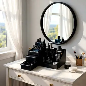 Modern Men's Bathroom Vanity Organizer with Skincare & Cologne Storage Stylish Black Design Ideal Gift for Him Functional & Elegant