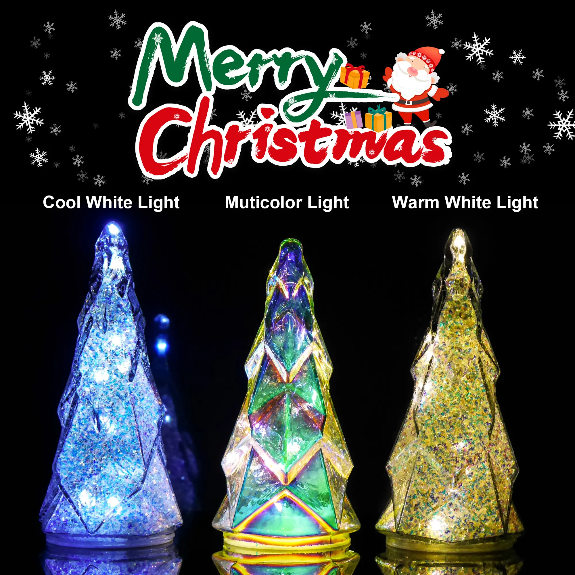 8" Lighted Glass Crystal Christmas Tree, Warm White LED Tabletop Xmas Decor with 6-Hour Timer, Flashing & Steady Light Modes for Mantel, Shelf