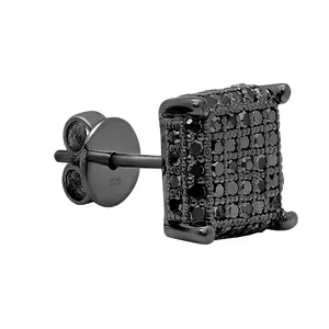 Dazzlingrock Collection 0.25 Carat Round Black Diamond Cube Unisex Pushback Stud Earring (1 Pc Only) in Black Plated 925 Sterling Silver