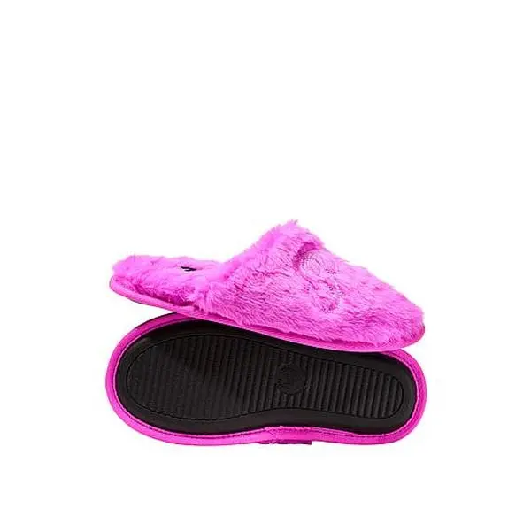 PINK Faux-Fur Closed-Toe Slippers