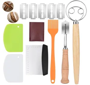 Jierjiaas Danish Dough with Sourdough Scoring Tool-Bread Whisk Set of 6 Pieces-Dough Hook,Dutch Whisk,Bread Lame,Bench Scraper & Pastry Brush Bread...
