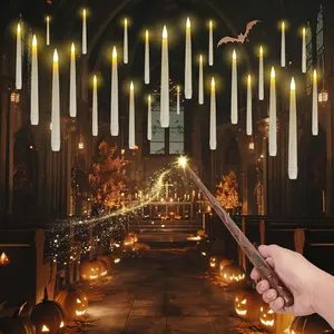 20PCS Floating Candles with Wand Remote, Magic Hanging Candle with String, Flickering Warm Light Floating Candles for Halloween Christmas Birthday Party Decor