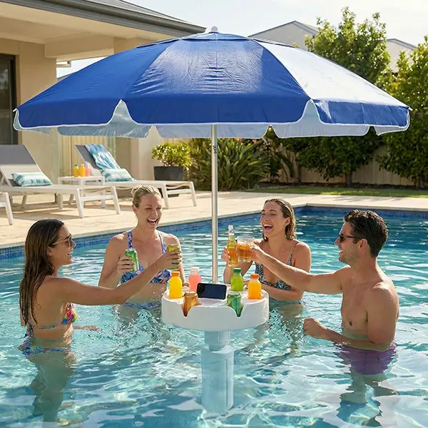Floating Pool Umbrella with Bar and Base, Portable Pool Bar Table Umbrellas with Cup Holder & Phone Stand, Floating Poolside Shade, Included Easy Carry Bag, for Inside of Pool, Swimming Area, Lake House, Beach, #Summerwins, #SummerFinds