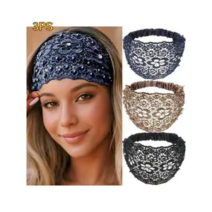 Elegant Women's Wide Band Pearl Headband Set, Lace Trim Flower Design Hair Accessories, Daily Style Safety Hair Clips, Pack of 3