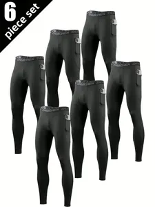 Set of 6 Men'S Compression Tights, Designed to Be Soft, Breathable, And Quick-Drying. They Offer a Slim Fit And Are Ideal for Activities Like Cycling, Basketball Training, Fitness, And Running, Featuring High Elasticity