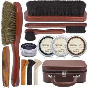 Shoe Cleaning Kit,13PC Leather Boot Care Kit, Shoe Polish,  Oil, Shine Cloths, Shoe Brushes, Shoe Horn, and More for Leather Boot Care and Cleaning, Leather Polish Kit  for Men Women