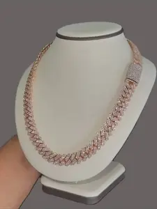 14mm Ice Crystal Miami Cuban Chain Necklace, Rose, Unisex Gift, Certified Vvs Diamond Set, Auspicious Occasion Jewelry