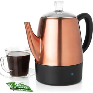 Electric Coffee Percolator Copper  with Stainless Steel  Coffee Maker, Percolator Electric Pot - 4 Cups, Copper Camping Coffee Pot