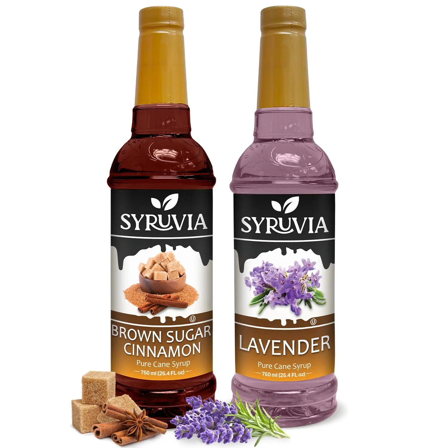 Syruvia Coffee Syrup Variety Pack – Brown Sugar Cinnamon & Lavender Flavored Syrups – 25.4 fl oz – for Lattes, Iced Coffee, Tea & Desserts (2-Pack)