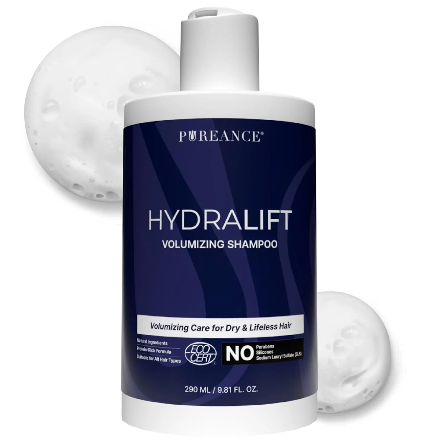 Pureance HydraLift Volumizing Shampoo with Wheat Protein & Green Tea - Thickening Haircare Cleanser for Fine, Thin Hair & Sensitive Skin, Single, Bouncy Hair, Color Safe Shampoo, Daily, Non Toxic, Anti Frizz Shampoo