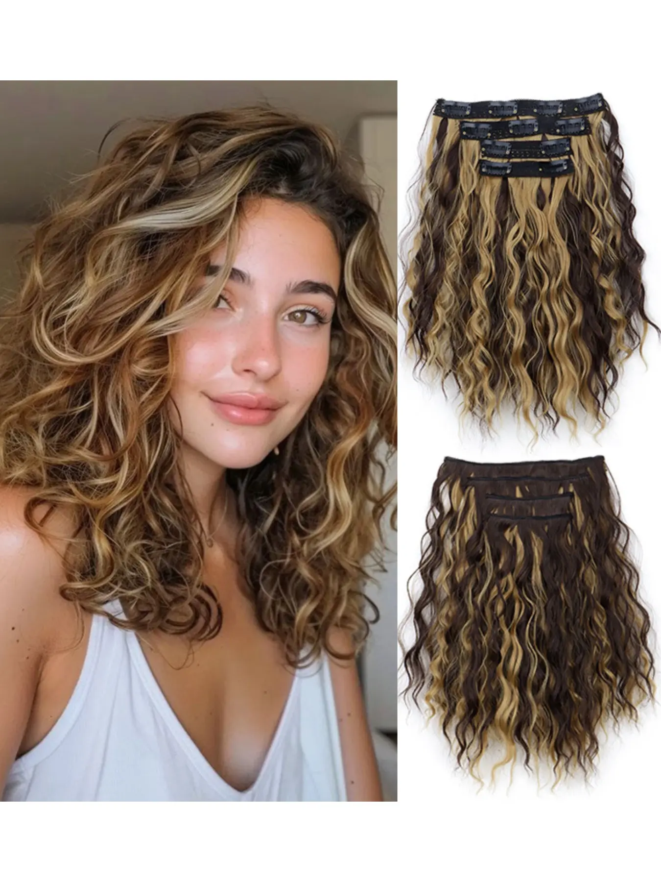 4 Piece Set Hair Clips Water Wave Wig Extensions Short Curly Waves Suitable for Women Daily Use Voluminous Hair Synthetic Wavy Hair Wavy Synthetic Hairpiece Clip On Hairpieces