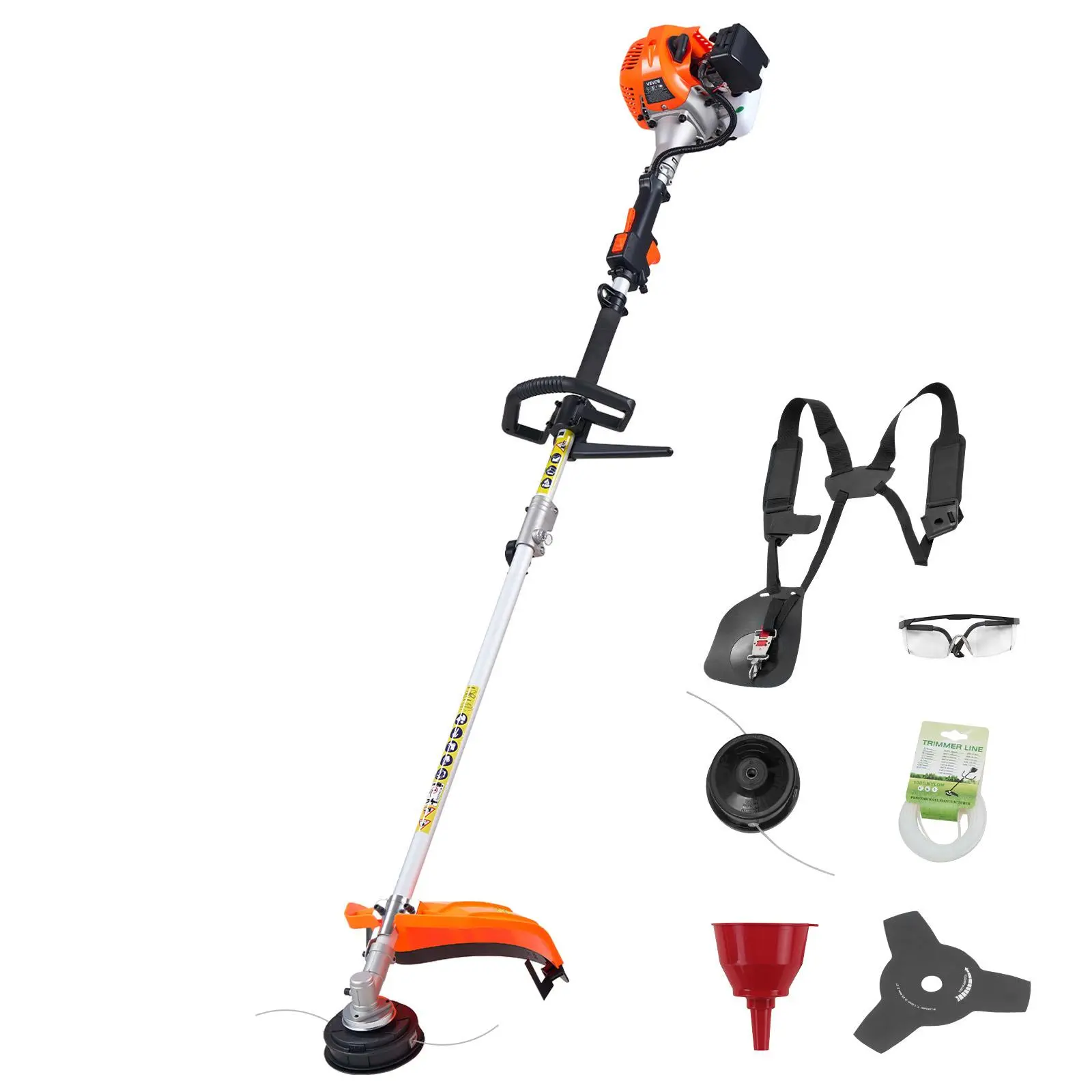 【summerfinds】VEVOR 26cc 2-in-1 1 HP Gas-Powered Grass Trimmer & Weed Wacker, 10-in Brush Cutter with Shoulder Strap, 3T Blade, Fuel Tank, Heavy-Duty 2-Stroke Home Improvement Garden Equipment for Lawn Mowing