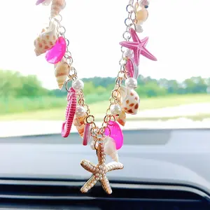 Sea Shell Rear View Mirror Accessories Hanging Charms, Starfish Conch Cute  Accessories for Women/Men,  Interior Decor Hanging Ornament, Ideal for Beach Vacation