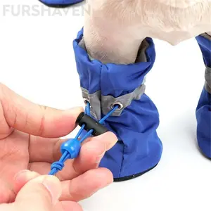 Waterproof Dog Shoes for Small Dogs - Blue Laces to Protect Paws and Keep Dry - Winter Safety Fixing System - Ideal Christmas Gift