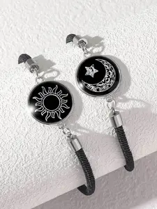 Fashion Simple Night Glow Sun Moon Adjustable Handmade Elastic Bracelets Set, Unisex Gift for Parties Holidays, Daily Wear Jewelry