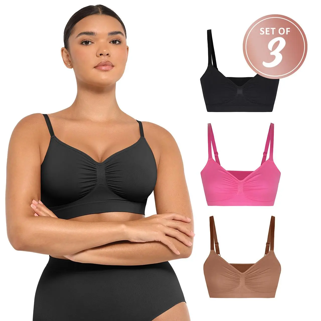 FeelinGirl 3-Piece FeelinGirl Women's Wireless Bra Comfort Bralettes No Underwire Unlined Cami Bra Seamless Tshirt Bras Sports Bra Set newarrivals SohoChic