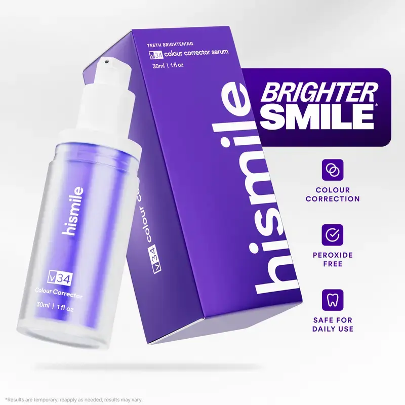 Hismile V34 Colour Corrector - Tooth Stain Concealer, Temporary Brightening Booster, Purple Toothpaste, Colour Correcting,Whitening in 30 Minutes