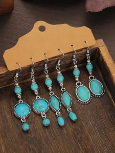 Boho Style Turquoise Texture Decor Dangle Earrings, Vintage Western Style Dangle Earrings, Fashion Jewelry Accessories for Women & Girls