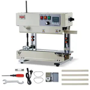 Continuous Bag Band Sealing Machine, 0.24-0.47 In Seal Width, Vertical Band Sealer With Roller Printing, Temperature And Speed Adjustable, Heat Sealing Equipment For 0.001-0.03 In Plastic Bags