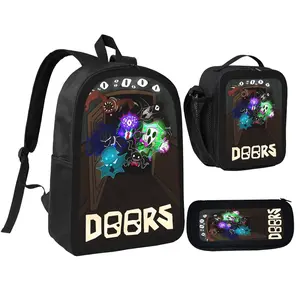 Doors Backpack With Lunch Box Pencil Case 3 In 1 For Boy Girl Teen Schoolbag Lightweight Large Capacity 600D Oxford Cloth Adjustable Straps Comfortable Mesh Back Cushioning backpack goals-B
