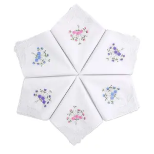 Handkerchiefs Women's Cotton Handkerchiefs Flower Embroidered Lace Women's Handkerchiefs 6 / 12 pcs - Assorted