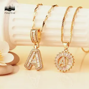 PolarEve 2 Pack 14K Gold Plated Initial Letter Pendant Necklaces with Zircon Stones for Women Elegant Jewelry Set for Mother's Day Gifts Unisex