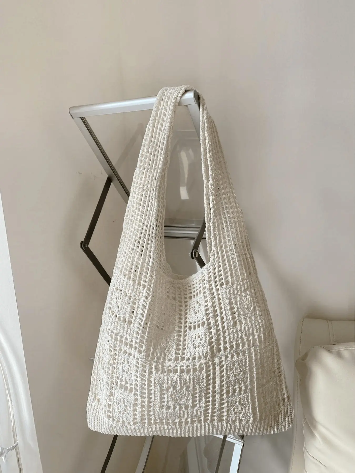 Summer Beach Minimalist Crochet Bag, Large Capacity Travel Backpack/learning Bag, Suitable for Teen Girls, Women, College Students, Office Workers, Minimalist Tote Bag, Versatile Tote Bag, College Style Tote