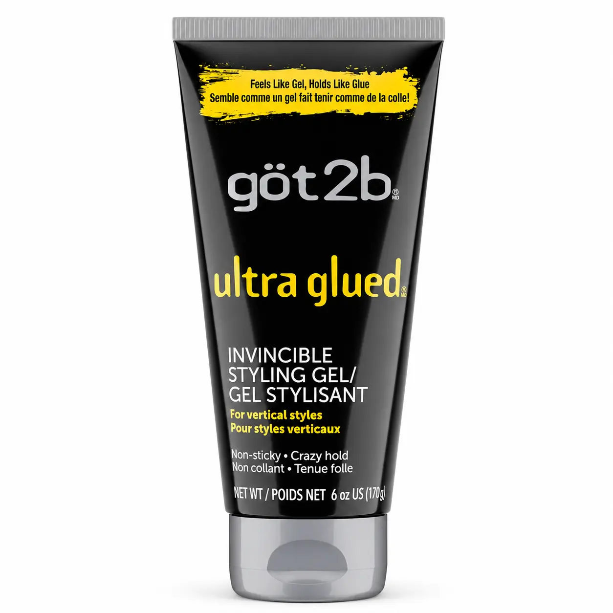 Got2b Ultra Glued Invincible Styling Hair Gel 6 oz, Maximum Hold Hair Gel Non-Sticky No-Flake Formula, Long-Lasting Hold for Men & Women