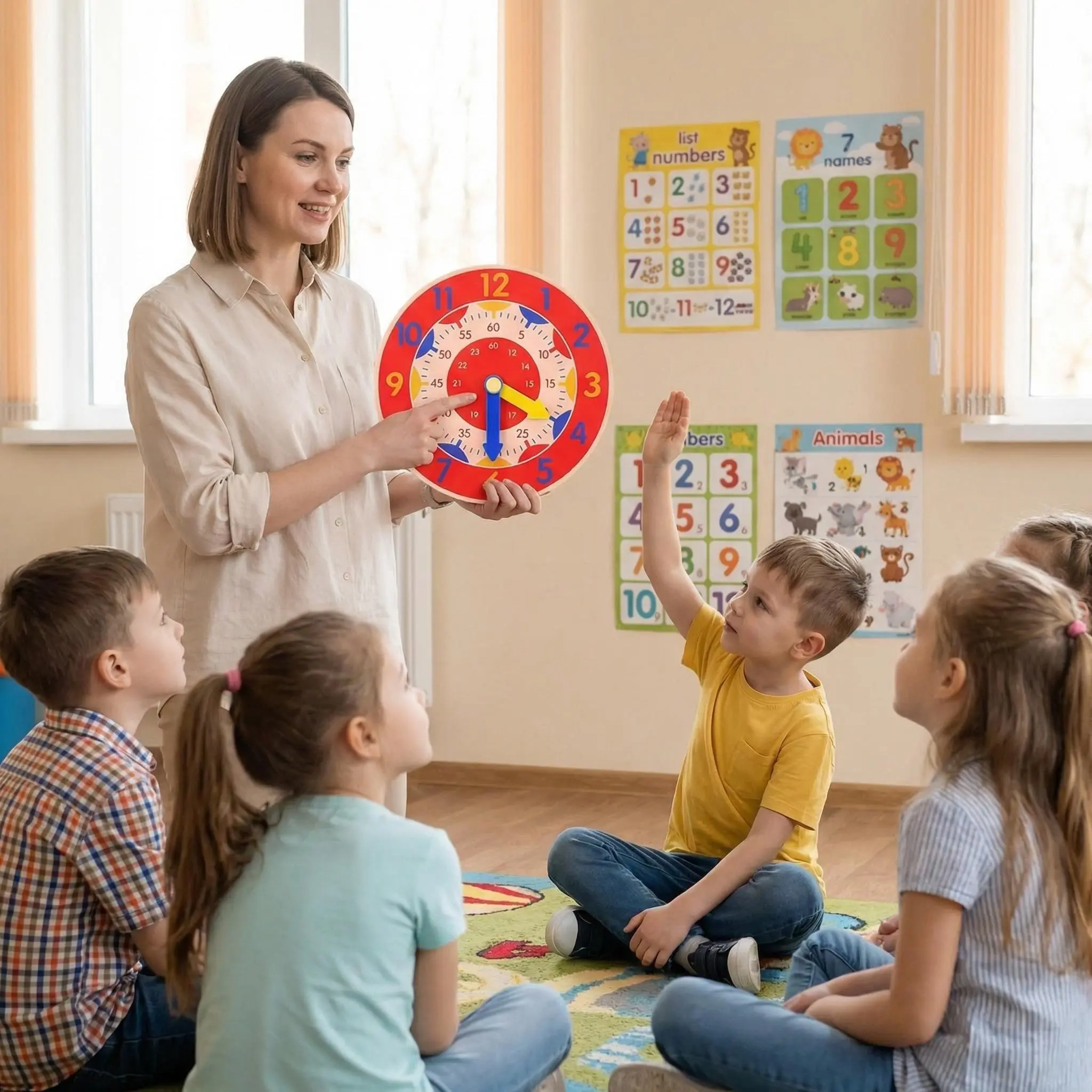 Colorful clock puzzle home decoration, children's educational toy, kindergarten teaching aid, learning clock teaching aid, understanding time