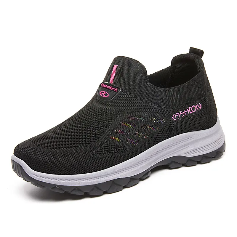 OFIREND Women's Slip-On Knit Sneakers - Breathable Low-Top Casual Trainers with Cushioned Non-Slip Sole, Lightweight Daily Walking Shoes for Dancers