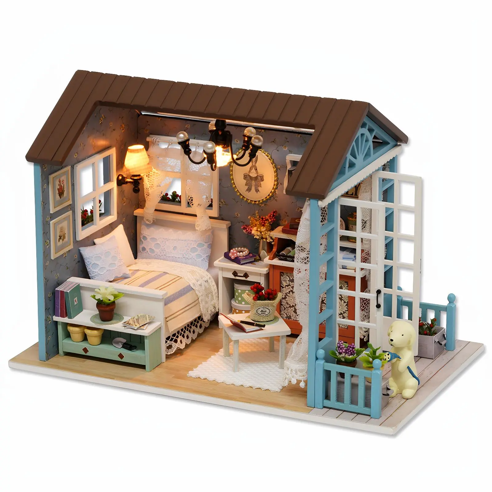 DIY Wooden Miniature House Kit, House Building Kit, DIY Miniature House Kit with LED Light, Handmade House for Bedroom & Study Room Decoration, Wooden House Kit Adults, Perfect Gift Choice, DIY Building Model, Creative Building Set, DIY Kits