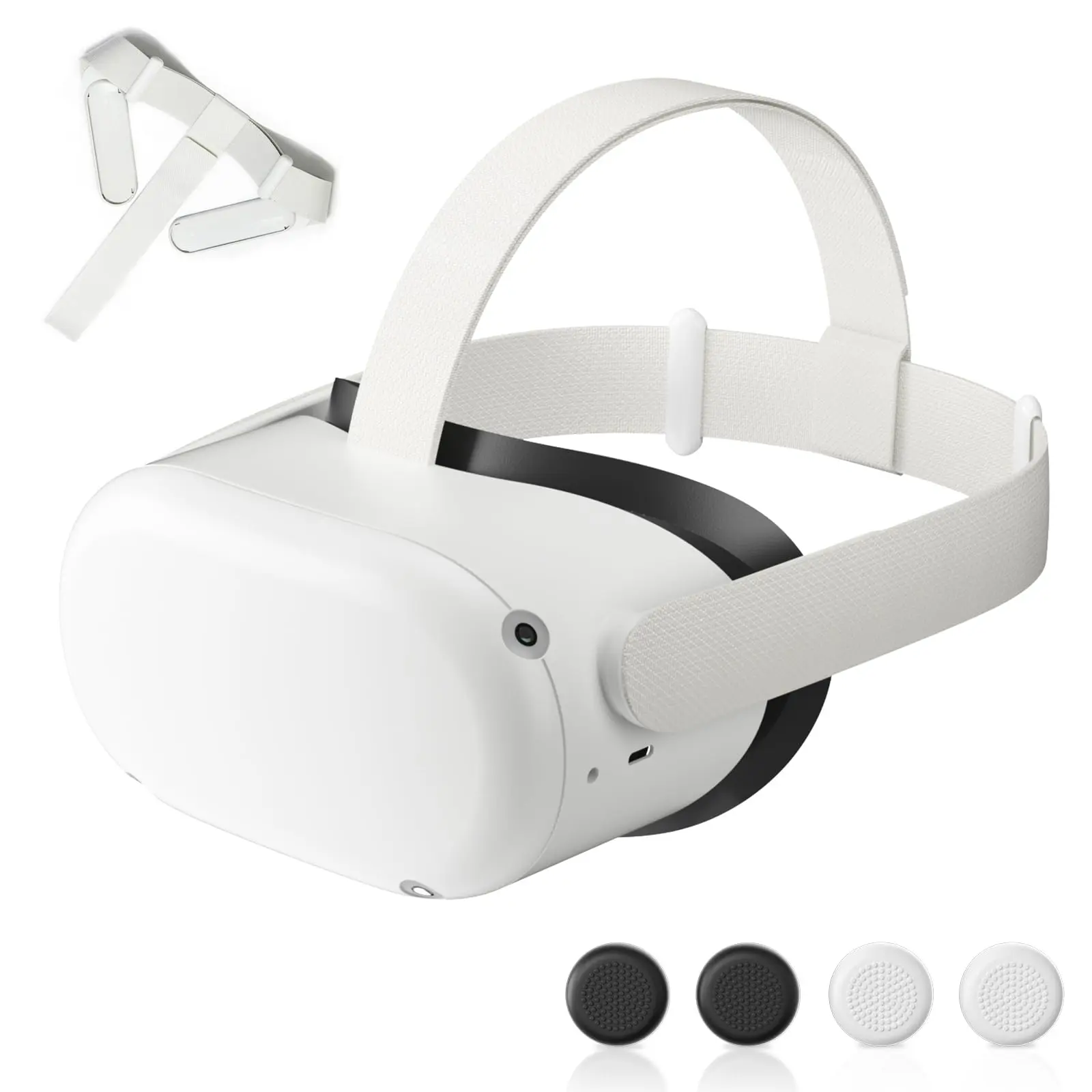Original Replacement Head Strap for Meta Quest 2 with 2 Pair Thumb Grip Caps Adjustable Vr Head Strap for Oculus Quest 2 Wearable and Comfortable Smartphone