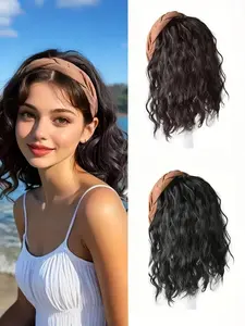 Water Wave Half Wig Cap Set, Lightweight Breathable Synthetic Hairpiece, Easy Curl Patch for Daily Wear, Party, Synthetic Wavy Hair, Synthetic Curly Wavy
