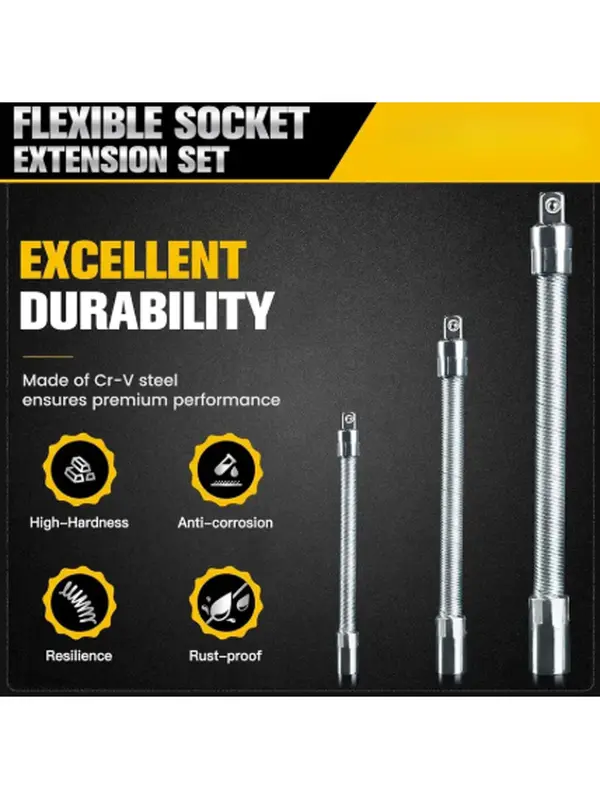 1/2 Inch 35cm Flexible Socket Wrench Kit - Workshop Tools, Power Tool Accessories, 3 Angled Bendable Rods, Wrench Extender Connecting Rods for Car Repair, Father’s Day Gift
