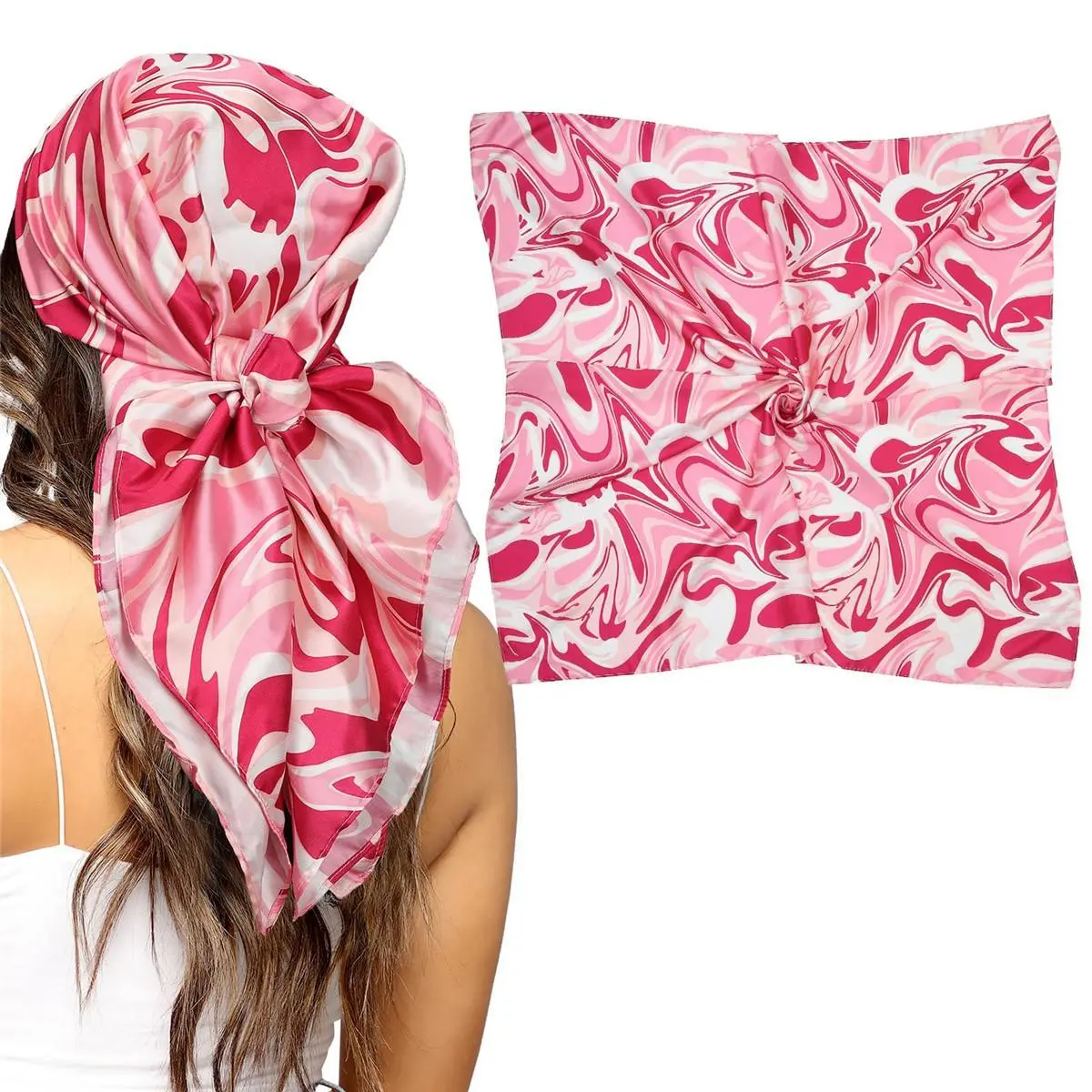 AWAYTR Women's Silky Polyester Scarf, Large 35" Daisy Floral Pattern Casual Soft Shawl for Hair & Women's Fashion, Casual Soft Scarf, Fashion Neck Shawl, Polyester Fits, Engagement, Lightweight, Business, Boho Shawl Wrap, Floral Pattern Shawl