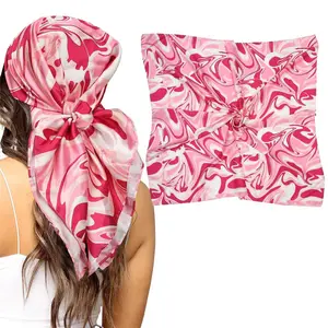 AWAYTR Large 35” Fashion Silk Like Textures Head Scarf Daisy Printed Neck Scarves Hair Band Bandana Head Wrap Kerchief Hair Accessories for Women