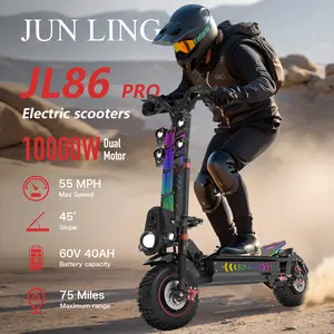 【JUN LING】Off-Road Electric Scooter - High-performance 10000W dual motors, top speed 55 mph,13-inch off-road tires, 75-mile range,60V 40Ah battery, four-piston brakes-UL2272 certified.