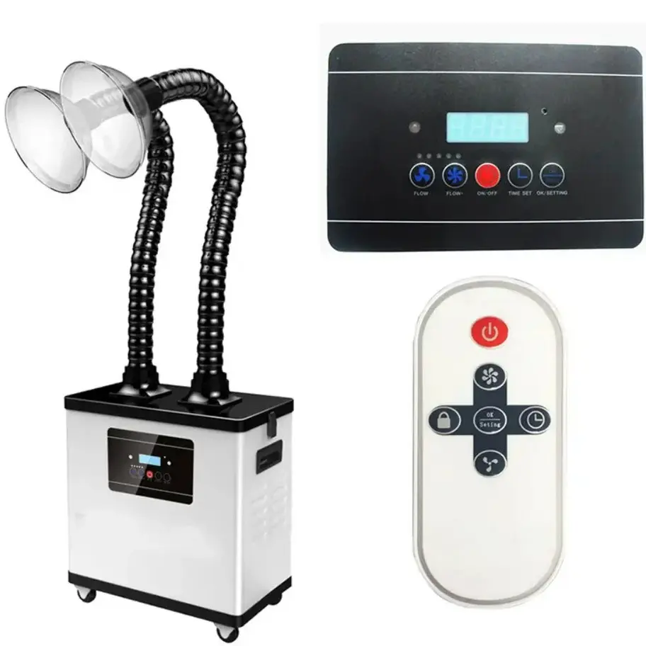 MCWlaser Desktop Fume Extractor, 200W Powerful Smoke Purifier with 360° Flexible Arm, 3-Stage Filter, <55dB Silent Operation Air Cleaner for Soldering, Laser Engraving