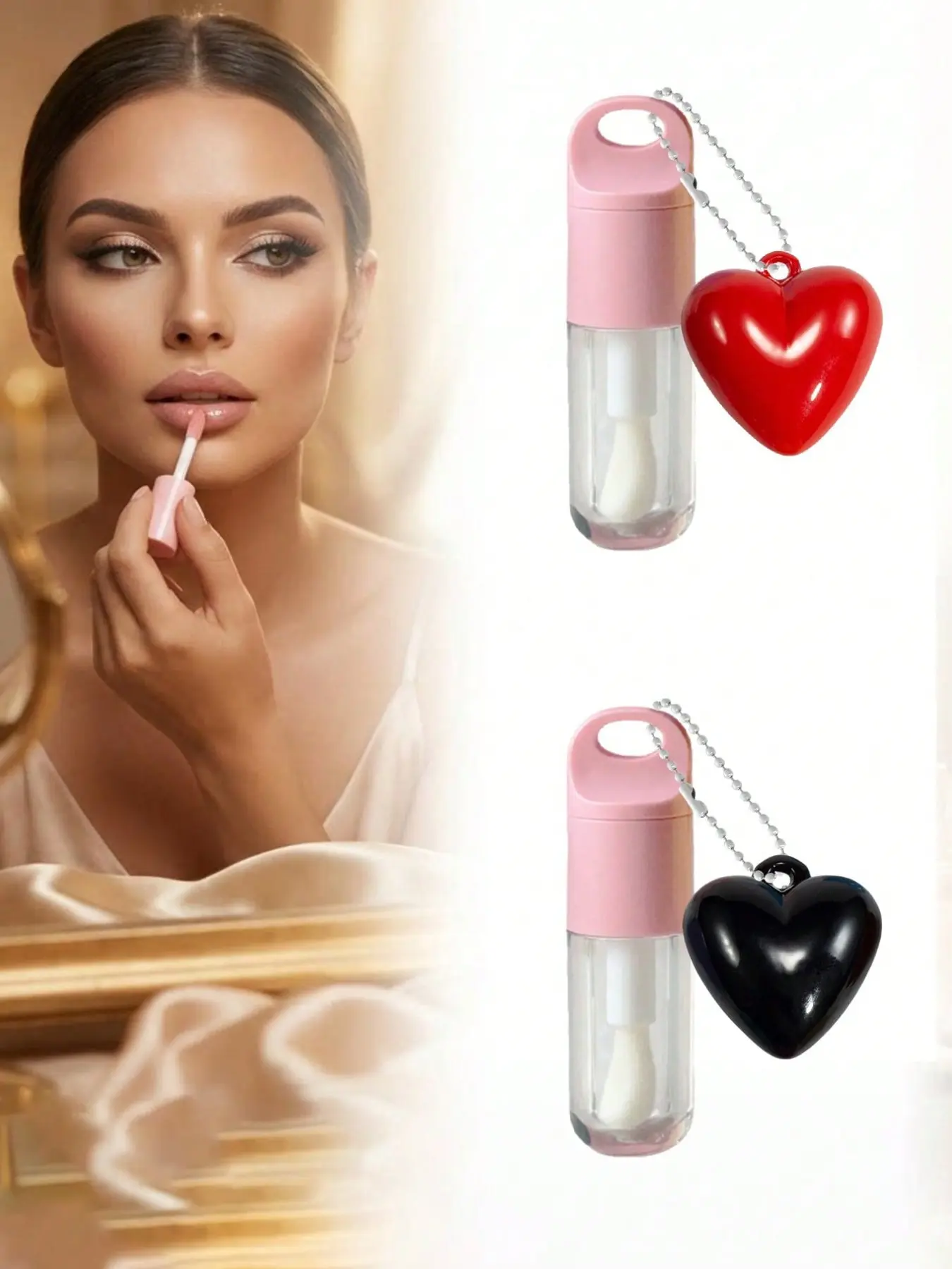 5ML DIY Creative Lip Gloss Tube with Mini Heart Pendant, Transparent Refillable Lip Oil Container, Portable Keychain for Daily Use, Leak-Proof and Reusable for Travel and Parties