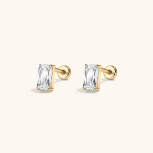 Celestial Crystal Emerald-Cut Nap Earrings, 5mm