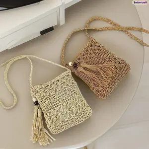 Small Straw Crossbody Bag for Women, Handmade Woven Beach Mini Bag, Lightweight Portable Phone Shoulder Bag, Stylish Summer Vacation Purse for Travel, Resort, Beach & Daily Use