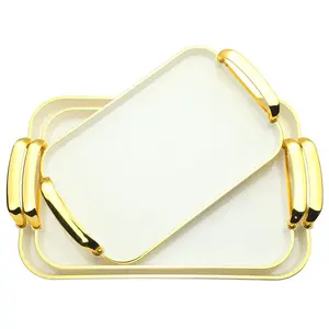 3 Pack Serving Tray with Handles, Stackable Reusable Trays for Serving Food, Plastic Serving Platters for Party, Charcuterie, Fruit, Appetizer