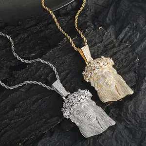 ICE HUE Men's Jesus Pendant Necklace ,CZ Hip Hop Jewelry Party Gift,Rope/Tennis/Cuban Chain Cubanchain