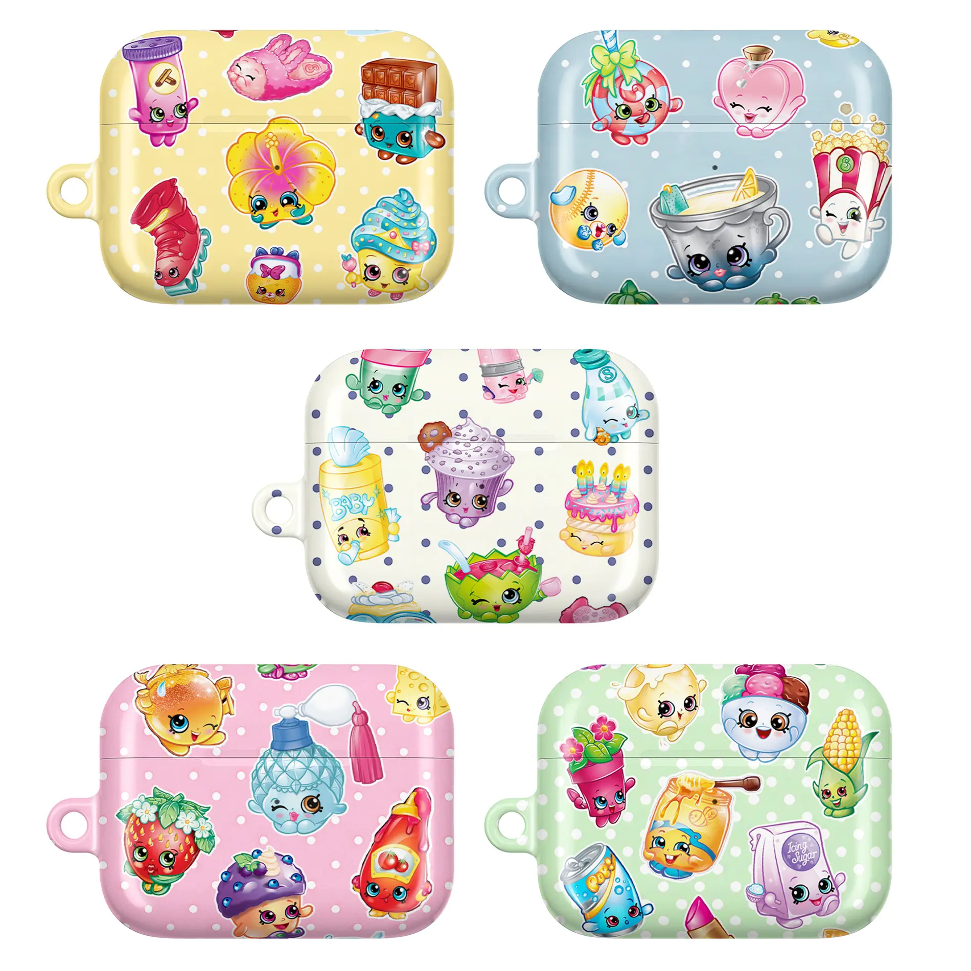 Cartoon Food & Object AirPods Case – Playful Polka Dot Designs Featuring Cute Characters like Cupcake, Popcorn, Bunny, Strawberry, Pizza & More, Fits AirPods Pro (Gen 1/2) & AirPods (Gen 1/2/3), Perfect Gift for Fun & Kawaii Fans