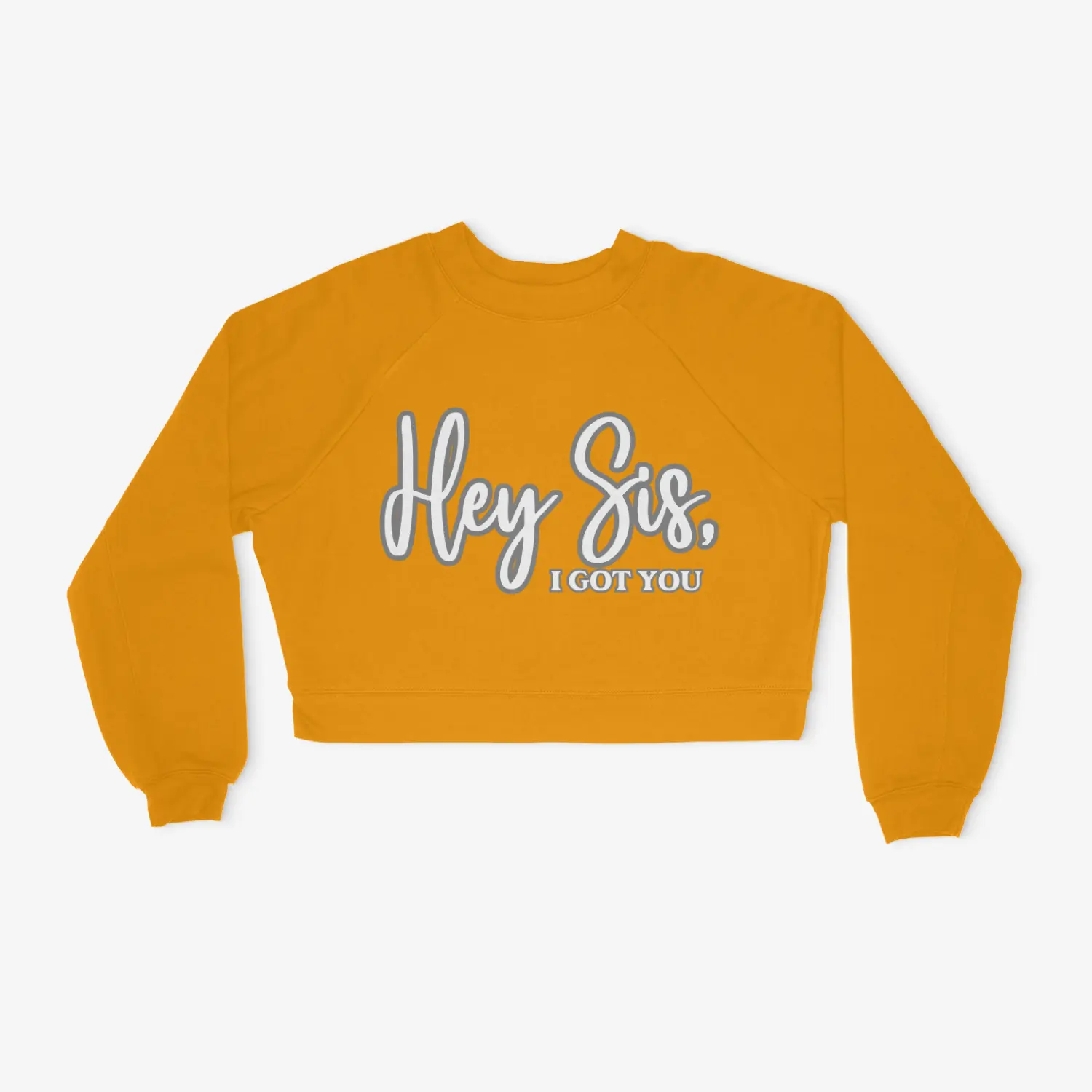 Hey Sis Womens Crop Sweatshirt - Mustard Casual Loose-Fitting Stylish Pullover