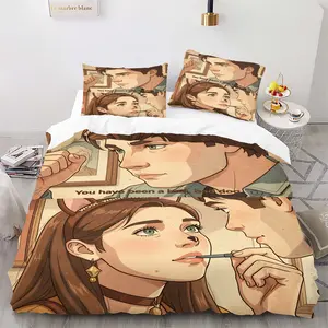 Vintage 90s Aesthetic Comic Couple Duvet Cover Set, Including 1-2 Pillowcases, No Filler, "You Have Been A Bad Bad Dog" Quote, Soft Microfiber Bedding Set, for Teens Bedroom Dorm Apartment Decor, Perfect Anniversary Gift for Couples