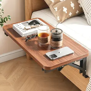 Side table, foldable bedside table, no-drill installation bedside storage rack, space-saving wooden nightstand with metal bracket, compact bedside storage rack, suitable for bedroom, small apartments, dormitories, and rental homes.