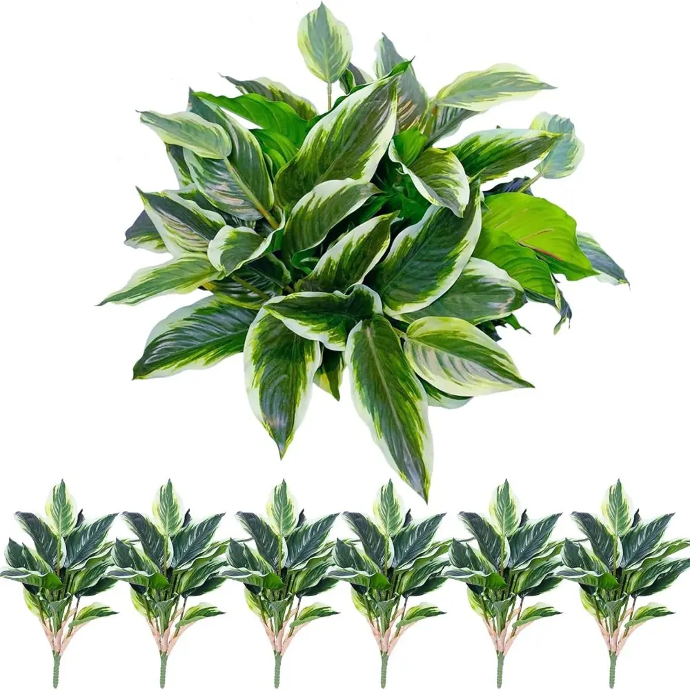 6pcs Artificial Tropical Greenery, Fake Hosta Outdoor Faux Plants, UV Resistant, Realistic Leaves, Ideal for Porch, Terrace, Balcony, Decorative Fake Plants, Fake Plastic Plants