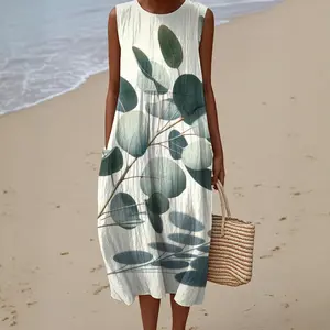 Women's Sleeveless Dress -- Eucalyptus Minimalist Vol 2 Casual Breathable Beach Black