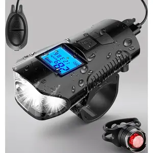 3-in-1 Bike Computer Set: Speedometer/Odometer, USB Lights & Horn. IP65 Waterproof, Rechargeable Front & Rear LED Lights for Safe Day/Night Cycling